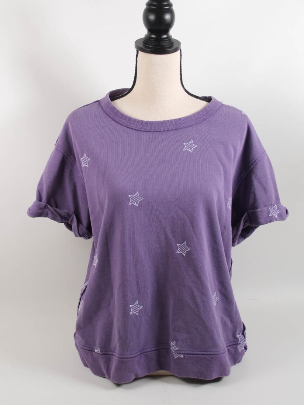Westbound Purple Star Embroidered Short Sleeve Sweatshirt Top
